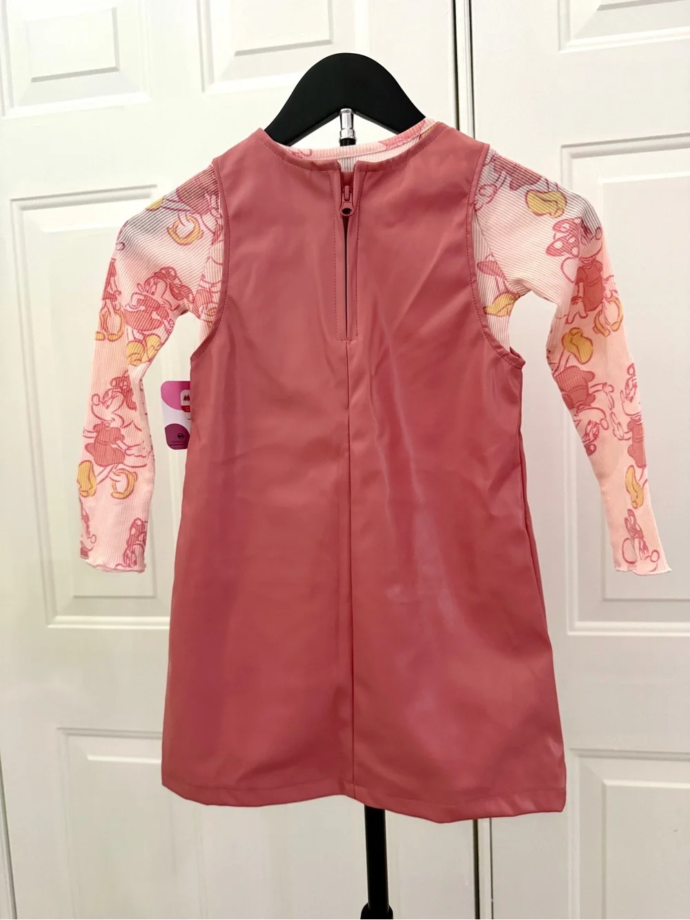 Disney Pink Faux-Leather Pinafore Dress with Minnie Print Top